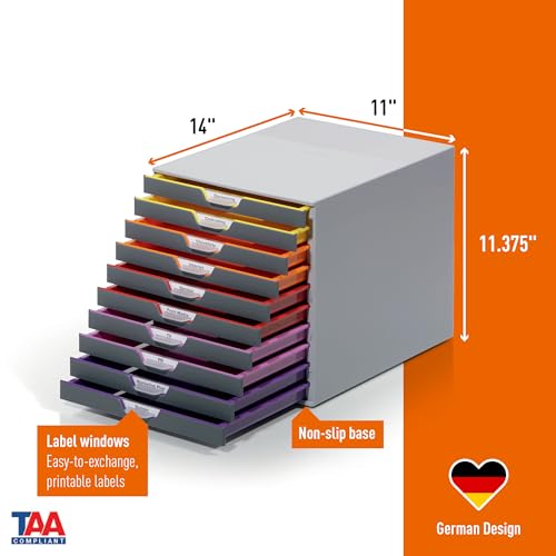 Durable Varicolor 10 Drawer Unit - Gray Desktop Drawer Set with 10 Color Coded Draws - Letter to Folio Size Files - Perfect for Storing Documents and Paper Work - style: 10-Drawer
