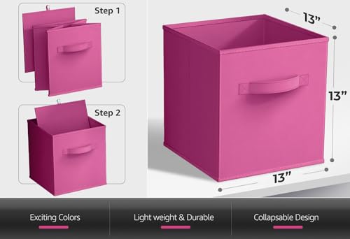 Sorbus Fabric Storage Cubes - 6 Foldable Storage Bins for Organizing Pantry, Cubbies, Toy Box - Clothes Storage & Closet Organizer - 13 Inch Collapsible Cube Baskets for Shelves with Handle - color: Pink, size: 13 Inch