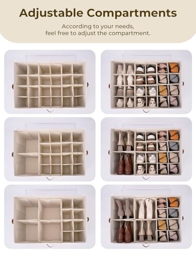 StorageWorks Shoe Organizer for Closet, Fits up to 24 Pairs, Shoe Cubby Storage Containers with Adjustable Dividers and Clear Cover, Brown & White - color: Brown & White, size: Large