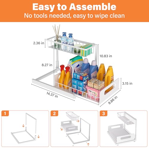 Under Sink Organizer 2 Tier, Pull Out Drawer Slides Under Sink Storage for Bathroom Kitchen,Multi-Purpose Drawer Under Cabinet Organizer for Cleaning Supplies (White, 1 Pack) - color: White, size: 1 Pack