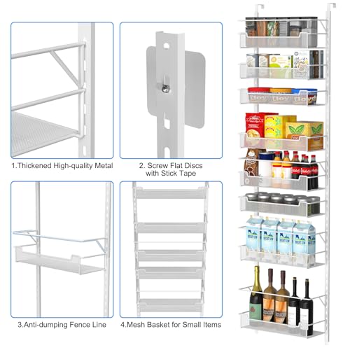 VyGrow Over the Door Pantry Organizer, 8-Tier Over the Door Organizer with Adjustable Basket, Pantry Door Organization for Pantry Kitchen Storage Room Spice Rack, White - color: White, size: 16.5"W 8-Tier