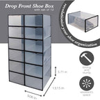 Simplify Set of 12 Stackable Shoe Boxes | Customizable | Fits Size 11 Shoes | Drop Front Design | Closet Storage | Sneakers | Heels | Clear and Black - color: Black