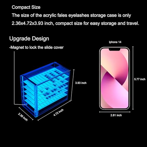Lash Storage Organizer, Upgrade Design Small 5-Layer Lash Trays for Lash Extensions with magnet cover, Blue Semilucent lash tray Organizer, Eyelash Storage Box - color: Blue-Upgrade