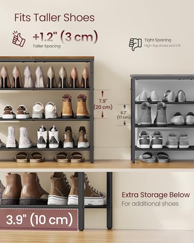 VASAGLE 4-Tier Shoe Rack, Large Shoe Storage Organizer for Closet, Entryway, 15-20 Pairs, with 3 Metal Mesh Shelves, 10.8 x 29.5 x 28.5 Inches, Rustic Brown and Black ULBS114KD01 - color: Rustic Brown, size: 4 Tiers (29.5"W)