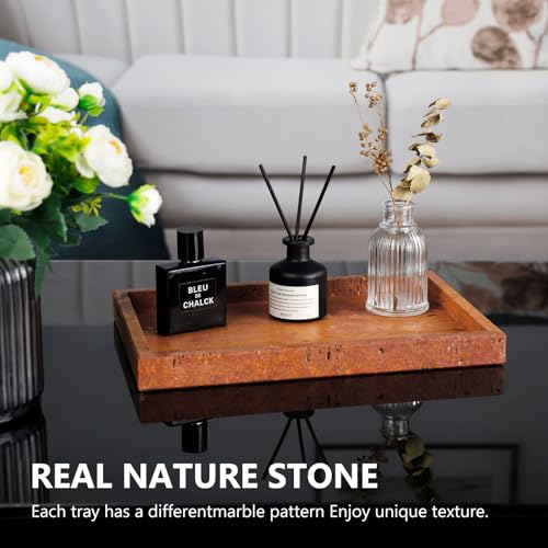 Real Natural Marble Tray for Bathroom, Vanity, Kitchen and Desktop, Rectangle Genuine Marble Stone Tray for Jewelry, Cosmetics, Candles, Lotion, Perfume (Red, 12" x 8" x 1.2") - color: Red, size: 12" x 8" x 1.2"
