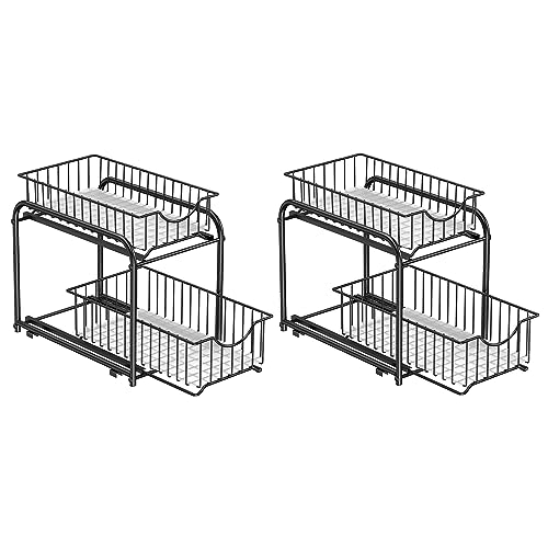 SONGMICS 4-Tier Pull Out Cabinet Organizers, Under Sink Organizer, Bathroom Organizer and Storage, Sliding Basket Drawers, Stackable for Kitchen, Bathroom, Ink Black UKCS017B02 - color: Ink Black