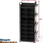 Simple Houseware 16 Cube Shoe Stand Tower Rack 8 Tier with Top Shelf and Side Hanging Pockets, Black - color: Black