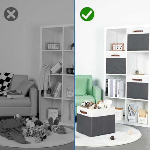 Temary Cube Storage Bins 4Pack Foldable Cube Baskets for Clothes Shelf Storage Basket with Handles, Storage Box Fabric Storage Organizer Bins for Home (White&Grey, 13x15x13 Inch) - color: White&Grey, size: 13x15x13
