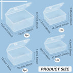 BENECREAT 4 Sizes Bead Storage Organizer Box, Rectangle Clear PP Plastic Box Containers, Dustproof Case with Hinged Lid for Cards, Beads and Craft Supplies - size: 4 Sizes