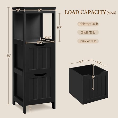Yaheetech Bathroom Storage Cabinet, Small Floor Cabinet with 2 Removable Drawers, Slim Storage Organizer Rack Stand for Bathroom/Kitchen/Corner/Small Space,Black - color: Black, size: 35"H
