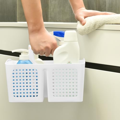Portable Shower Caddy Basket with Compartments, Plastic Divided Cleaning Caddy Organizer Storage Tote with Handle for Bathroom, College, Dorm Room Essentials, White - color: White