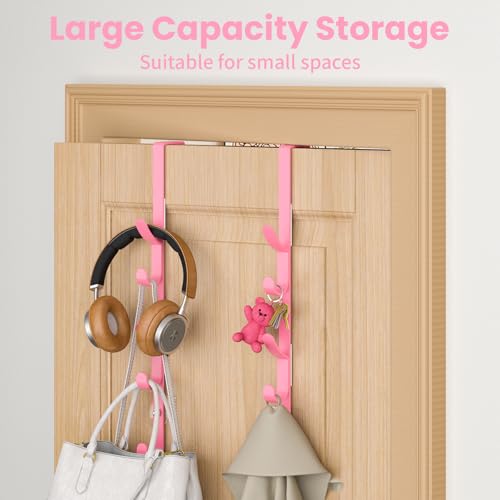 Over The Door Hooks, Metal Door Hooks for Hanging, Over The Door Purse Organizer for Door Coat Hanger, Back of Shower for Hanging Towel Rack Clothes, Hat, Bathroom, Closet (Pink-2Packs) - color: Pink, size: 2 Pack