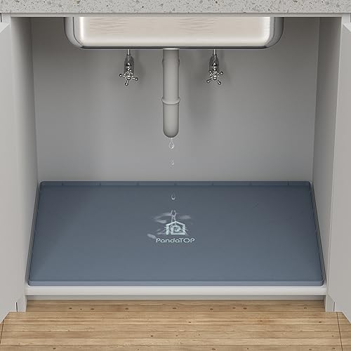 Under Sink Mat, 28" x 22" Silicone Kitchen Cabinet Tray, Waterproof & Flexible Under Sink Liner for Kitchen Bathroom and Laundry Room - size: 22"W x 28"L