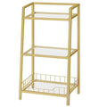 HOOBRO Gold Glass Shelf Stand, 3 Tier Standing Shelf Unit, Bathroom Organizer and Storage, Floor Storage Shelves Waterproof, for Bathroom, Laundry, Toilet, Tempered Glass, Gold GD77CJ01 - size: 15" L x 11.8" W x 30.3" H