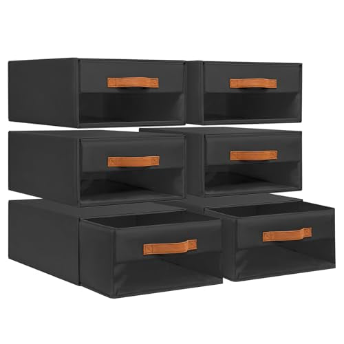 DIMJ Closet Organizers and Storage - Foldable Storage Bins with Drawers Fabric Stackable Storage Drawers with Clear Window,Fabric Clothes Organizers and Storage Drawers for Closet, 6-Pack, Black - color: Black, size: Large - 6 Pack