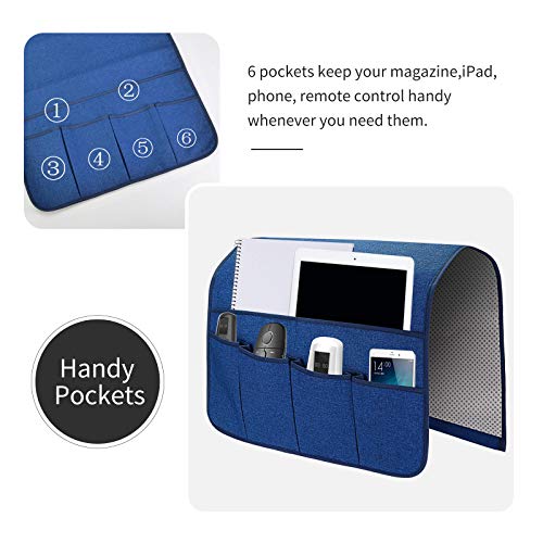 Sofa Armrest Organizer, Remote Control Holder for Recliner Couch, Arm Chair Caddy with 6 Pockets for Magazine, Tablet, Phone, iPad (Blue, W19'' x L33'') - color: Classic Blue, size: W19'' x L33''