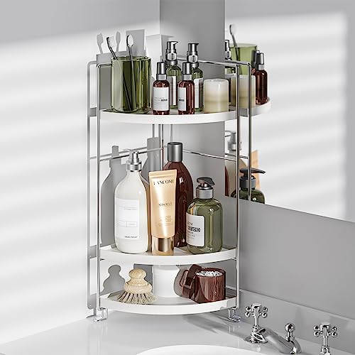 3-Tier Corner Spice Rack Kitchen Bathroom Countertop Organizer Vanity Tray Cosmetic Makeup Storage Standing Shelf, White - color: White