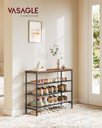 VASAGLE Shoe Rack, Shoe Storage Rack for Closet, Entryway, Living Room, Free Standing Metal Organizer Shelf, 4 Tiers, 11.8 x 29.5 x 27.2 Inches, for 12–16 Pairs, Rustic Brown and Ink Black ULBS049KD01 - size: 4 Tiers (29.5"W)
