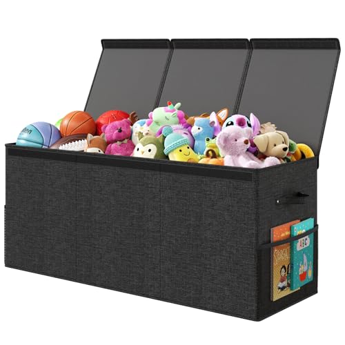 Extra Large Toy Box Chest with Lid, Kids Toy Storage Organizer for Boys Girls, Big Toy Bin Basket Extra Large Toy Storage Box for Living Room Playroom Nursery (40" x14" x16") - color: Black