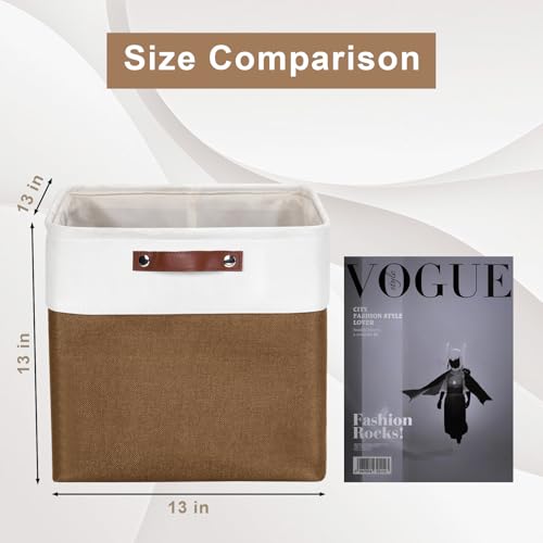 Bagnizer 13x13 Cube Storage Bins, Collapsible Fabric Storage Box, 4 Pack Closet Baskets with Handles for Organizing, Shelf, Toys, Clothes, Home, Office, Nursery (Brown&White) - color: Brown / Off-White, size: Cube - 13"x13"x13"