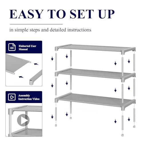 Kitsure Shoe Rack - Non-Woven Shoe Rack Shelf, Shoe Organizer for Closet, Entryway, Garage & Corridor, Stackable Shoe Shelves, 27.5" Wide - 3 Tier, Grey - color: Grey, size: 27.5" Wide - 3 Tier