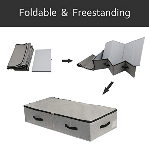 AMJ Large Sturdy Underbed Storage Box with Zip Lid, Rigid Sturdy Plastic Board inside, Handles on all sides, Dark Gray - color: Dark Gray, size: 35.5 x 16.5 x 7“