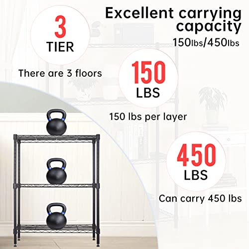 BestOffice 3-Shelf Adjustable Metal Storage Shelves Wire Shelving Unit Organizer Wire Rack 450Lbs Capacity for Small Places Kitchen Garage 23Lx13.2Wx30.2H,Black - color: Black, size: 23"D x 13"W x 30"H