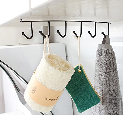 Cup Holder Under Cupboard,Kitchen Under Cabinet Utensils Hanging Hooks Rack, Drilling Free Cabinet Door Hanging Hook Rack,6 Hooks Kitchen Storage Utensil Organizer Hook Rack,2 Pack (Black) - color: Black 2pcs
