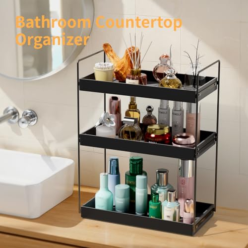Bathroom Countertop Organizer, 3 Tier Metal Vanity Counter Skincare Shelf, Matte Black Under Sink Standing Rack With Acrylic Tray, Home Storage Holder For Lotion Makeup Cosmetics Perfume Spice - color: Black, size: 3 Tier