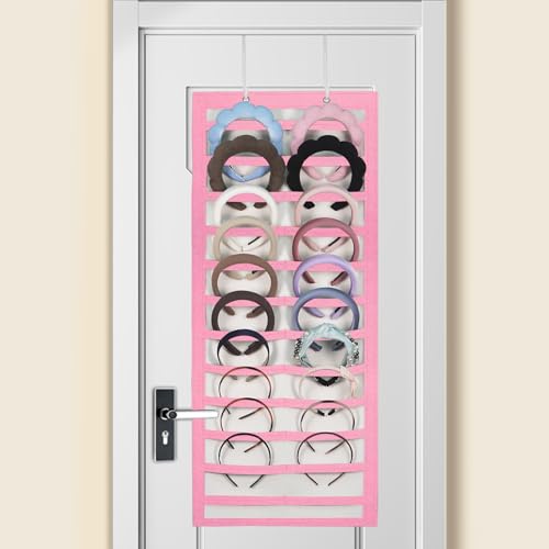 Artilife Hanging Headband Holder for Over the Door and Closet, 24 Slots Felt Head Band Organizer Shelf - color: Pink