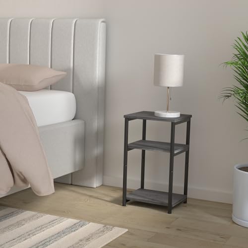 VASAGLE Side Table, Small End Table, Tall Nightstand for Living Room, Bedroom, Office, Bathroom, Misty Gray and Classic Black ULET273B68 - color: Misty Gray + Classic Black