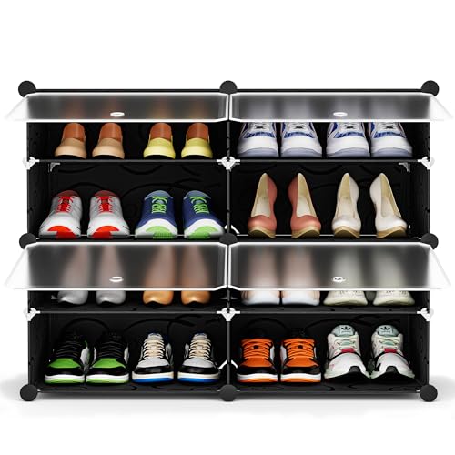 HOMIDEC Shoe Rack, 4 Tier Shoe Storage Cabinet 16 Pair Plastic Shoe Shelves Organizer for Closet Hallway Bedroom Entryway Black - color: Black, style: 2 by 4