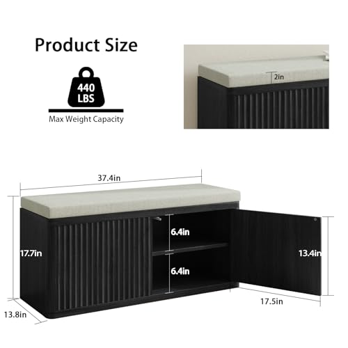 Shoe Cabinet Bench with Cushion,Double Layered Wooden Shoe Bench with Soft Cushion,Shoe Rack for Entryway,Bedroom,Living Room (Black Sturdy Shoe Storage Bench) - color: Black Sturdy Shoe Storage Bench