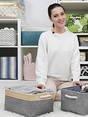 TheWarmHome Storage Basket for Organizing - 3 Pack 14x10x7 inch Large Collapsible Storage Bin for Shelves, Fabric Storage Cubes for Organizer ClosetCloth Gift Toy (Grey & Gold) - color: Gold&Grey, size: 2PCS/Large - 15.7Lx11.8Wx8.3H