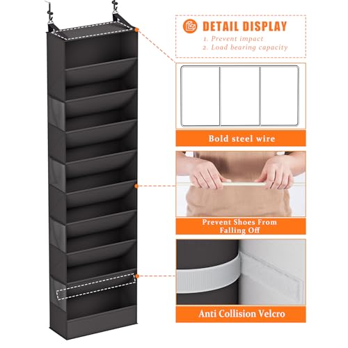 Ligereza 26 Pairs Over the Door Shoe Organizer, Heavy Duty Oversized Pocket Shoe Rack for Closet, Hanging Shoe Holder Fit All the Family's Sneakers, Boots, Heels, Satchel (Black)