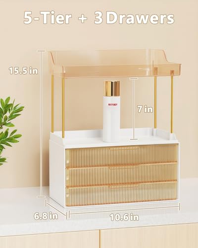 Anylady Bathroom Organizers and Storage, Makeup Organizer (Sturdy Durable Attractive), Ideal for Vanity, Countertop, Counter, Perfume, Skincare, Cabinet, Cosmetic, Dresser Organizer (Gold) - color: Gold