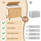Handwoven Hamper with Lid, Laundry Basket with Wheels, Machine Washable Liner, 3 Section Clothes Hamper for Bathroom Laundry Room Bedroom(Natural, 165L) - color: Natural/With Lid/165L