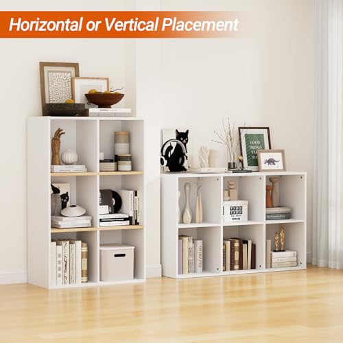 Wooden 6 Cube Storage Organizer with Closed Back Panel, Modern Open Cube Storage Shelf Bookshelf with Compartments, Cube Shelf Organizer for Living Room, Bedroom, Study Room (White) - color: White