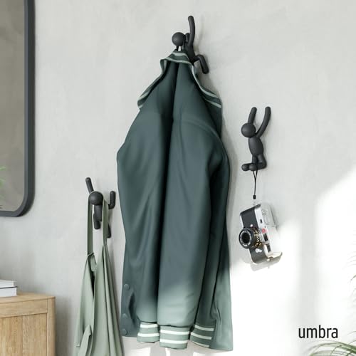 Umbra Buddy Wall Hooks – Decorative Wall Mounted Coat Hooks for Hanging Coats, Scarves, Bags, Purses, Backpacks, Towels and More, Set of 3, Black - color: Black