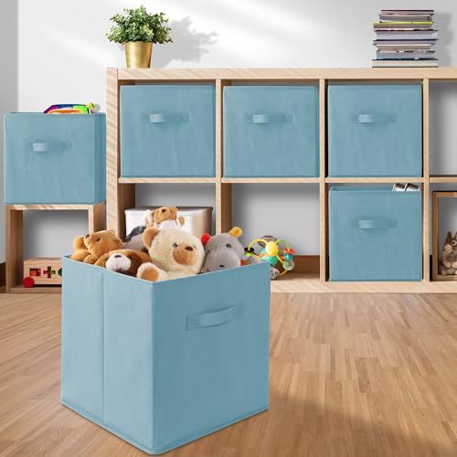 Casafield Set of 6 Collapsible Fabric Cube Storage Bins, Baby Blue - 13" Foldable Cloth Baskets for Shelves, Cubby Organizers & More - color: Baby Blue, size: 13" x 13" x 13"