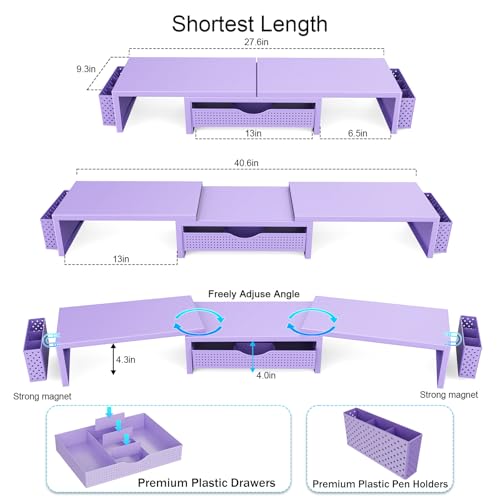 gianotter Dual Monitor Stand Riser, Desk Organizer With Drawer and 2 Pen Holders, Desk Organizers and Accessories, Purple Office Decor (Purple) - color: Purple