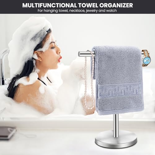 T-Shape Bath Hand Towel Holder Stand, Stainless Steel Free Standing Hand Towel Rack, for Bathroom Kitchen & Countertop, Silver, 2 Pack - color: Silver-2 Pack