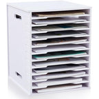 Juexica 12 Tier 8.5" x 11" Scrapbook Paper Organizer, White Cardstock File Organizer with Adjustable Shelves, Stackable Paper Trays, Desktop Storage Rack Document Holder for Desk Home Office - style: 12 Tier