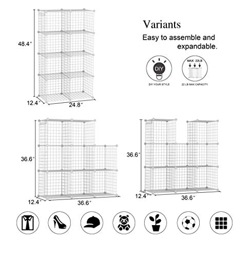 C&AHOME Wire Cube Storage, 8-Cube Organizer Metal C Grids Storage, Storage Bins Shelving, Modular Shelves, DIY Closet Cabinet Ideal for Living Room, Home, Office 24.8" L x 12.4" W x 48.4" H White - color: White, size: 8 Cube