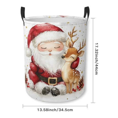 Santa Claus and Deer Laundry Basket Foldable Laundry Hamper with Handles Clothes Storage Bin for Household Bedroom Bathroom Dorms 17.3"x13.6" - color: Santa Claus and Deer