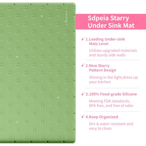 Sdpeia Under Sink Mat 34"×22" Waterproof Silicone Cabinet Liner & Sink Protector for Kitchen & Bathroom, Multi-Purpose Organizers Tray for Pets, Laundry, Cat Litter Mat - color: Avocado Green, size: 22"W x 34"L