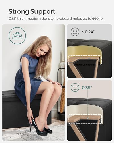 SONGMICS MAZIE Collection - 30 Inches Storage Ottoman Bench with Flipping Lid, Storage Chest Footstool, Load 660 lb, for Entryway, Living Room, Bedroom, Synthetic Leather, Black ULSF45BK - color: Black, size: 15"D x 30"W x 15"H