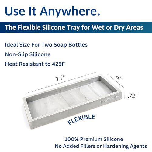 Spacewiser Countertop and Vanity Tray - 2 PC Small 7.7" Silicone Bathroom Trays, Kitchen Soap Tray, Dish Sponge Soap Holder Kitchen Sink Organizer Caddy, Bathroom Counter Trays for Lotion Dispenser - color: Marble Design, size: 2 PC Small - 7"