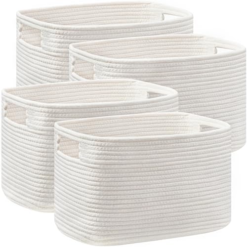 UBBCARE 4 Pack Storage Baskets for Organizing, Shelf Baskets with Handles, Woven Storage Baskets for Bookcase/Cube Shelf/Closet, 14.5"L x 9.8"W x 9"H, White - color: White, size: 4 Pack-14.5"(L)×9.8"(W)x9"(H)