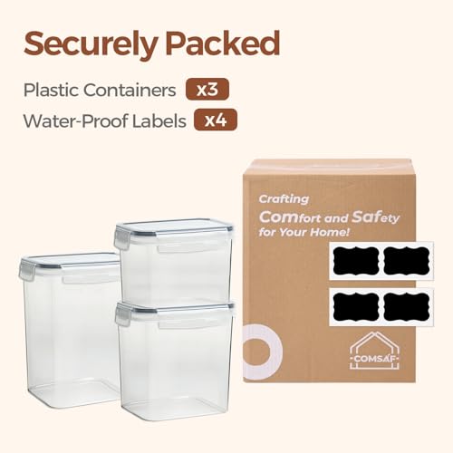 ComSaf Food Storage Containers with Lids Set of 3 (2L/2.1Qt) (1.4L/1.5Qt) (0.8L/0.8Qt), Airtight Food Storage Container, Plastic Canister Sets for Kitchen, Pantry Organizer for Sugar, Cereal and Snack - size: 2.1Qt/1.5Qt/0.8Qt-Rectangle